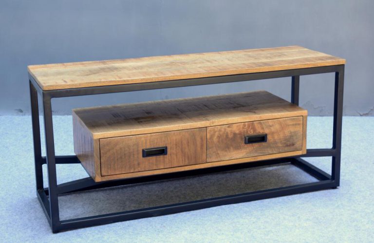 TV meubel Len 110 cm mango industrieel met twee laden