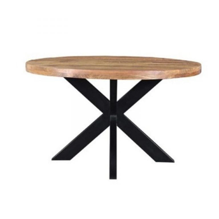 Eettafel mangohout rond Ø150cm 3+3 met spinpoot