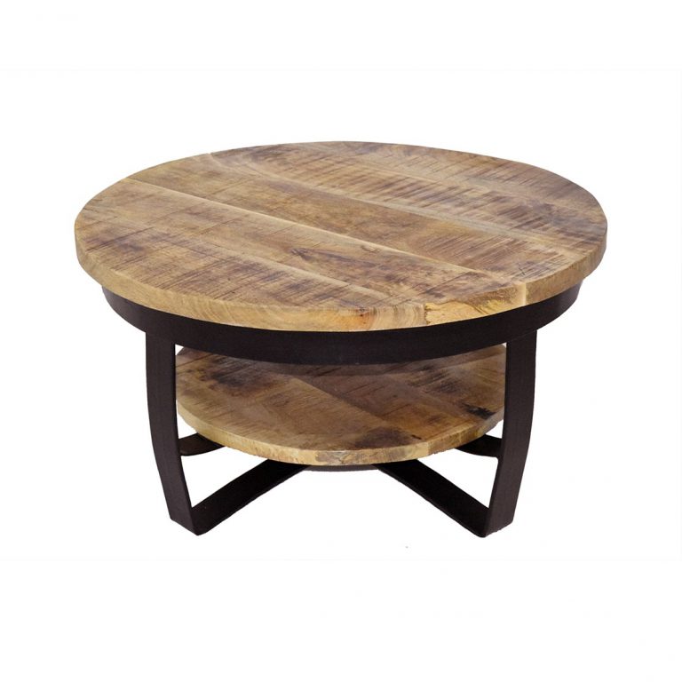 Salontafel Paras mango met onderblad Ø65-90cm – 90 cm