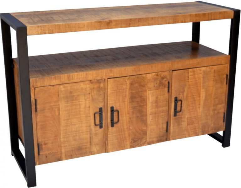 Dressoir Britt industrieel 135 cm mangohout, 3 deurtjes