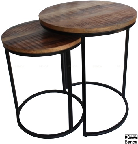 Iron Round Nesting Table Wooden Top (Set of 2) 46/39