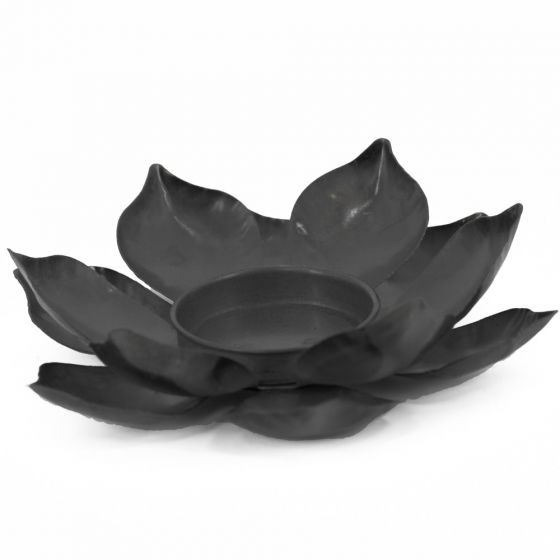 Waxinehouder lotus zwart 12,5 cm