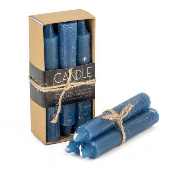Candle Junkie doos met 6 dinerkaarsen blauw
