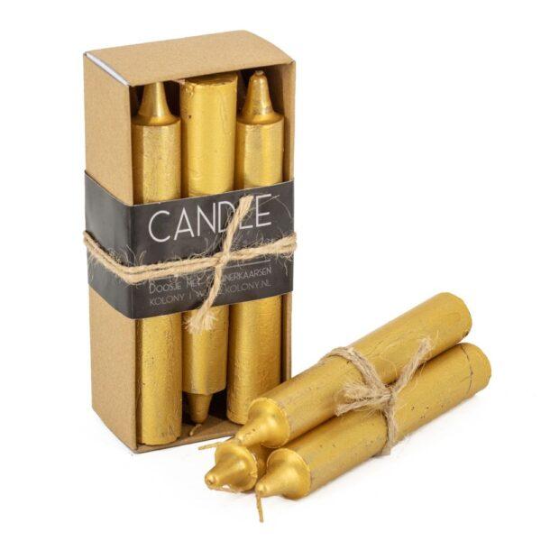 Candle Junkie doos met 6 dinerkaarsen goud