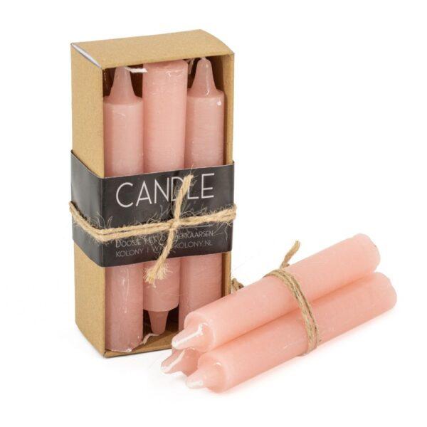 Candle Junkie doos met 6 dinerkaarsen soft pink