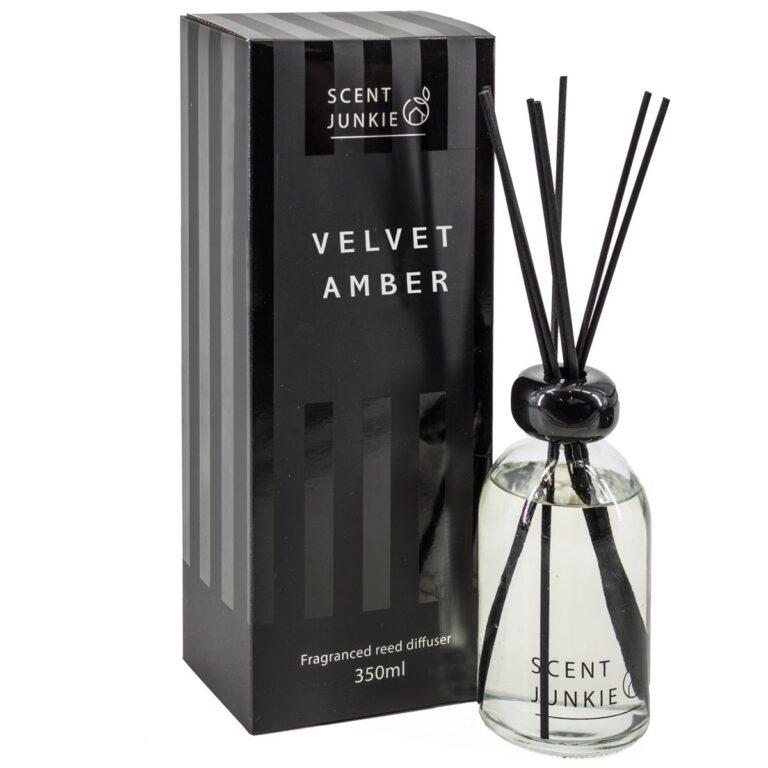 Geurdiffuser velvet amber met stokjes 350ml