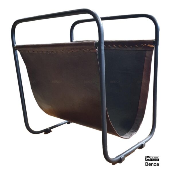 Iron Magazine Rack Leather Basket 40 Benoa