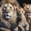 Schilderij tempered glass leeuwen gezin 2 welpen