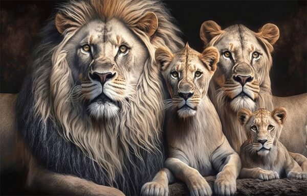 Schilderij tempered glass leeuwen gezin 2 welpen