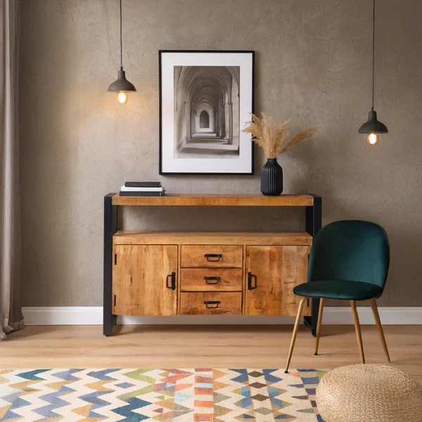 Industriële Dressoir Britt Mangohout 135 cm met Lades