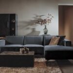 Tower Living Bank Leeds - 2,5 zits + chaise longue Rechts - City 464 zwart blauw