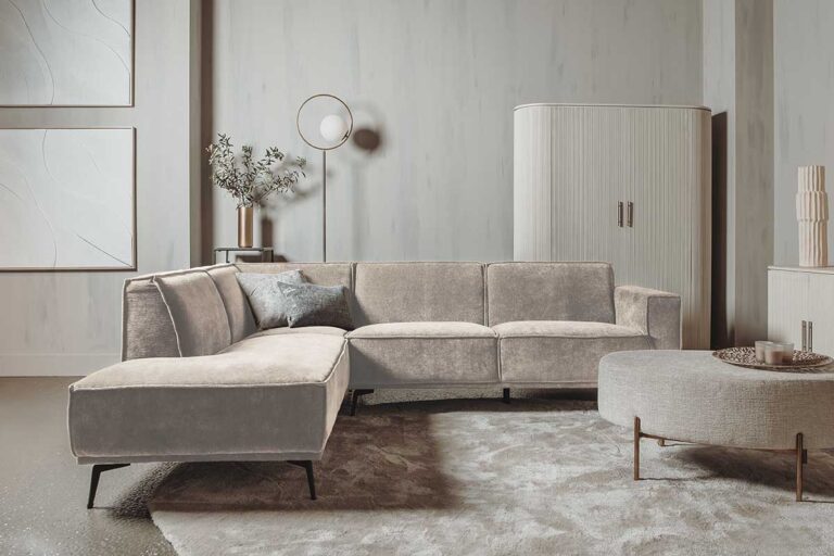 Bank Leeds 2,5 zits met chaise longue Links City 120 Beige – Tower Living Bank Leeds – 2,5 zits + chaise longue Links – City 120 Beige