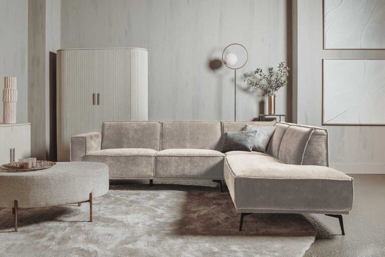 Bank Leeds 2,5 zits met ottomane Links City 120 Beige – Tower Living Bank Leeds – 2,5 zits + ottomane Rechts – City 120 Beige