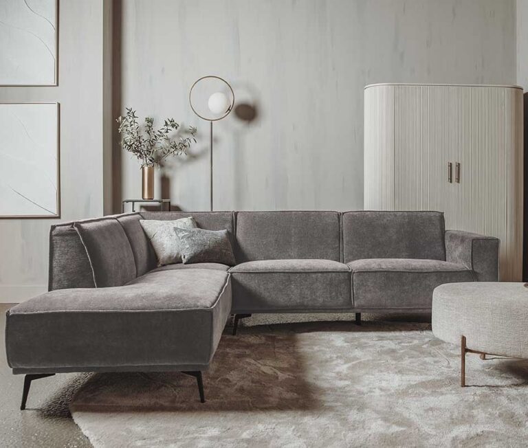 Bank Leeds 2,5 zits met chaise longue Links City 120 Beige – Tower Living Bank Leeds – 2,5 zits + chaise longue Links – City 453 Mosgroen / grijs