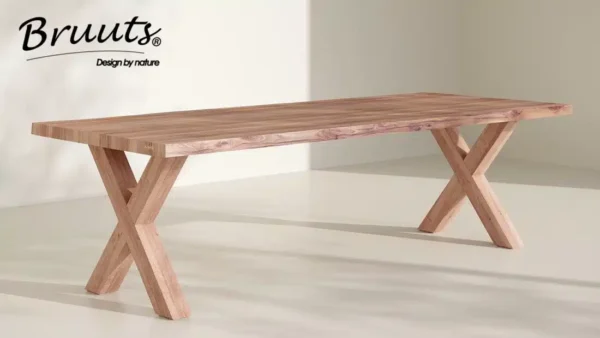 Eettafel Live edge rechthoek X-poot hout