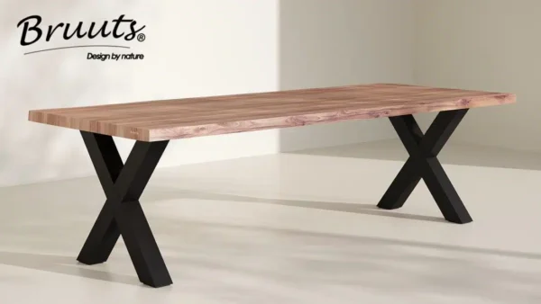 Eettafel Live edge rechthoek X-poot metaal