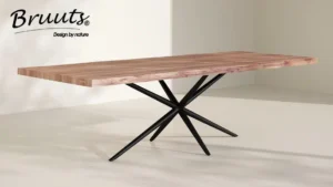 Eettafel Live edge rechthoek spinpoot metaal rond