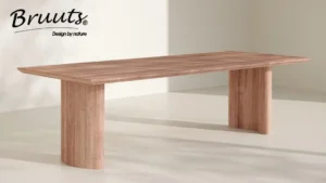 Eettafel rechthoek kolompoot hout halfrond