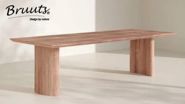 Eettafel rechthoek kolompoot hout halfrond