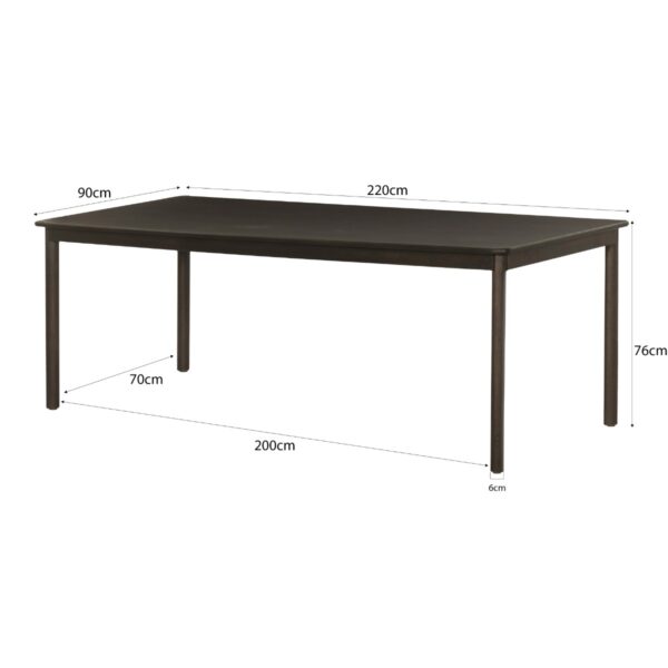 Eetkamertafel tobago espresso 220cm tekening