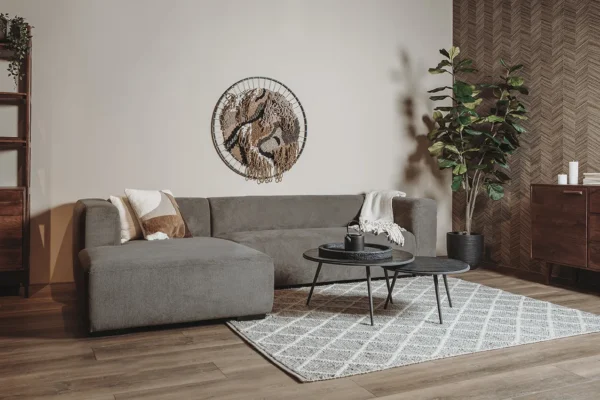 Glasgow 2,5 zits+chaise lounge enjoy 456 iron grey gespiegeld