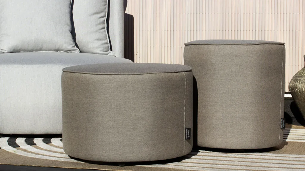 UrbanSofa Outdoor Bellagio Outdoor Poufs Sunbrella Natte Carbon Beige