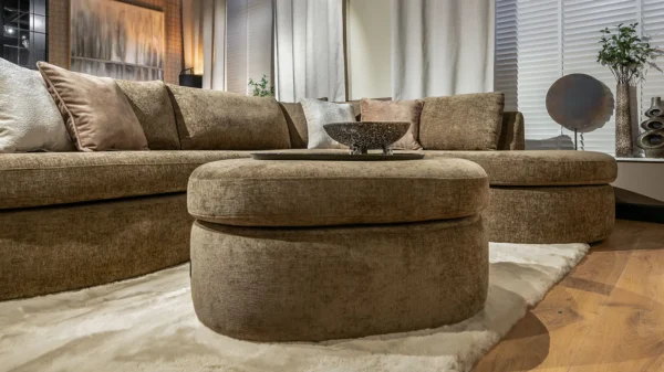 UrbanSofa Ella Hoekbank met Hocker in Charmonix Espresso detail