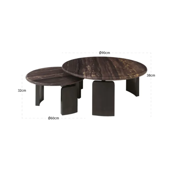 Coffee table Menton burgundy (Set of 2)