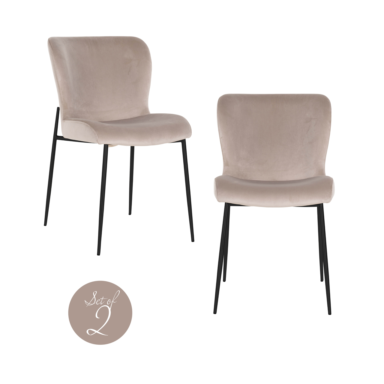 Eetkamerstoel Darby khaki velvet fire retardant (Set of 2)