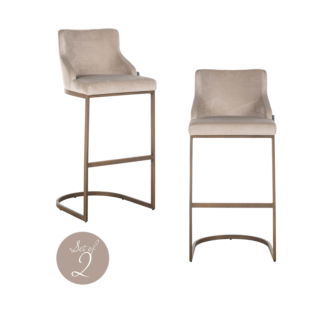 Barstoel Bolton khaki velvet brushed gold fire retardant (Set of 2)