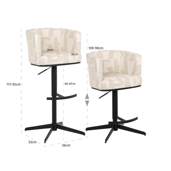 Barstoel Cheyenne beige graffic swivel