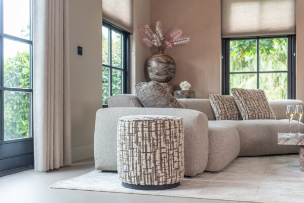 Poef & Voetenbank Lexie beige chevron 45Ø